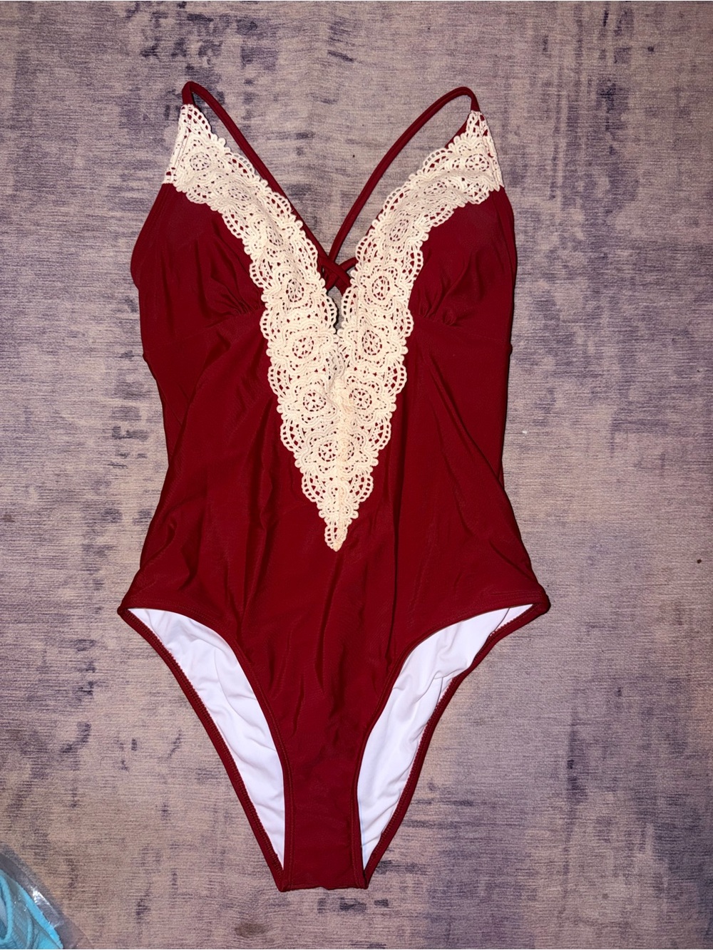 Cupshe | Red One-Piece Swimsuit with Crochet Trim, size L NWT